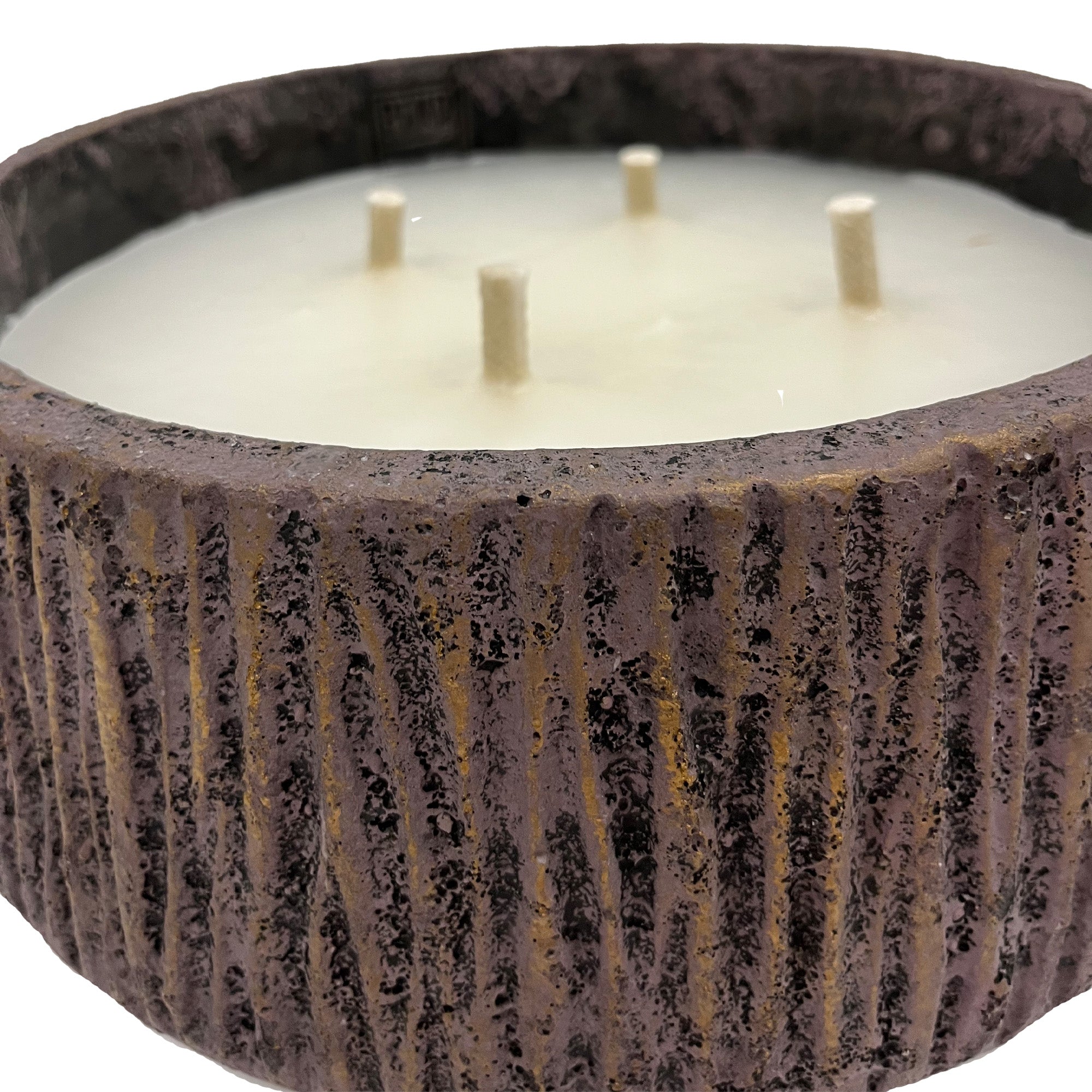 Holden Purple Cement Outdoor Candle Round Gold Finish LowL PTMD - Buitenkaars - PTMD - livinglovely.nl