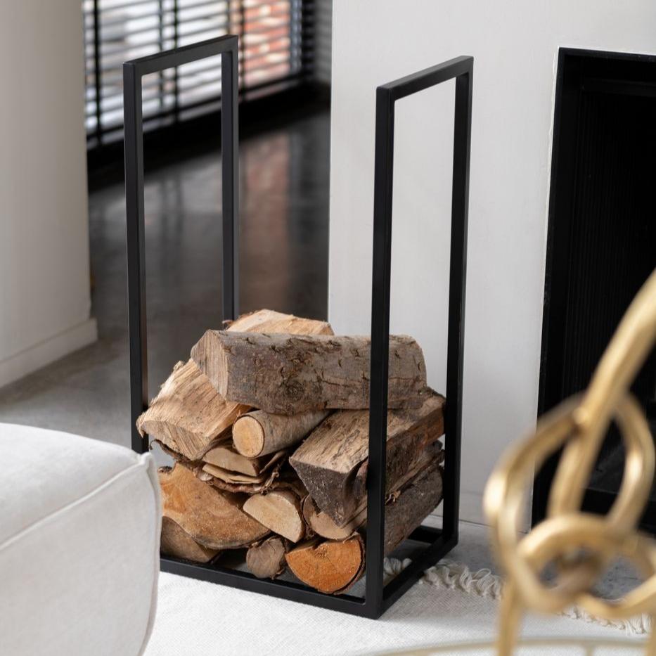 Houder Brandhout Rony Metaal Zwart - Decoratie - J-Line - livinglovely.nl