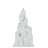 Decoratief huis van J-Line in kalk met zwart dak van dichtbij