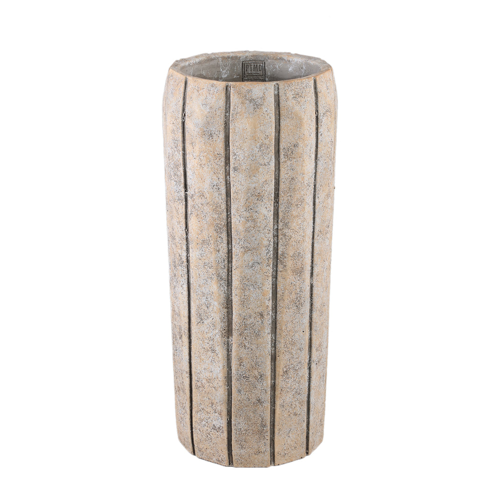 Imani Taupe Cement Pot High With Stripes L PTMD - Pot - PTMD - livinglovely.nl
