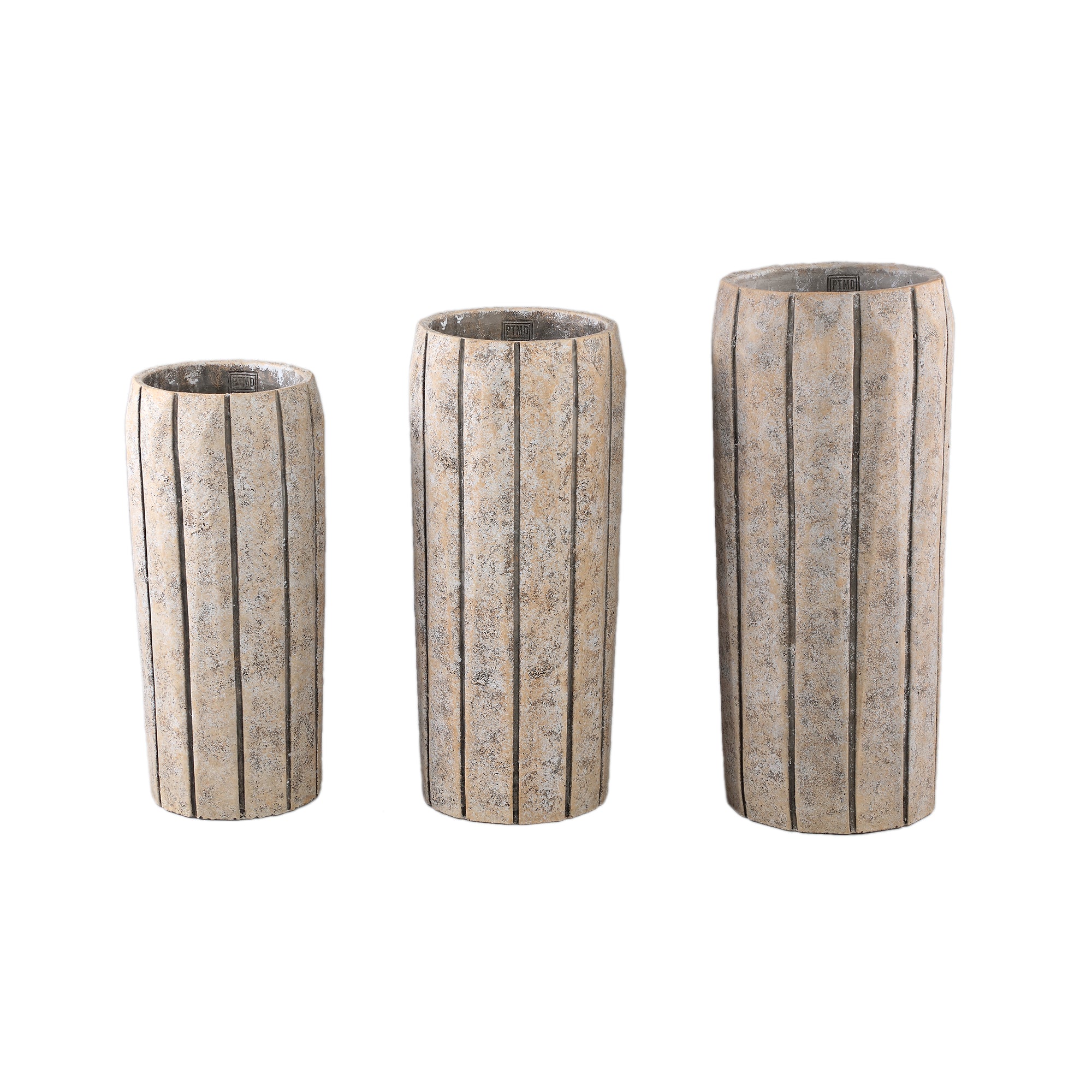 Imani Taupe Cement Pot High With Stripes L PTMD - Pot - PTMD - livinglovely.nl