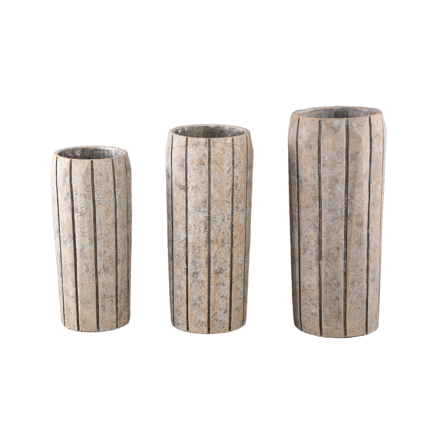 Imani Taupe Cement Pot High With Stripes M PTMD - Pot - PTMD - livinglovely.nl