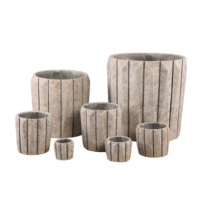 Imani Taupe Cement Pot Round With Lines Big L PTMD - Pot - PTMD - livinglovely.nl
