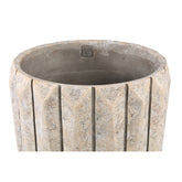 Imani Taupe Cement Pot Round With Lines Big L PTMD - Pot - PTMD - livinglovely.nl