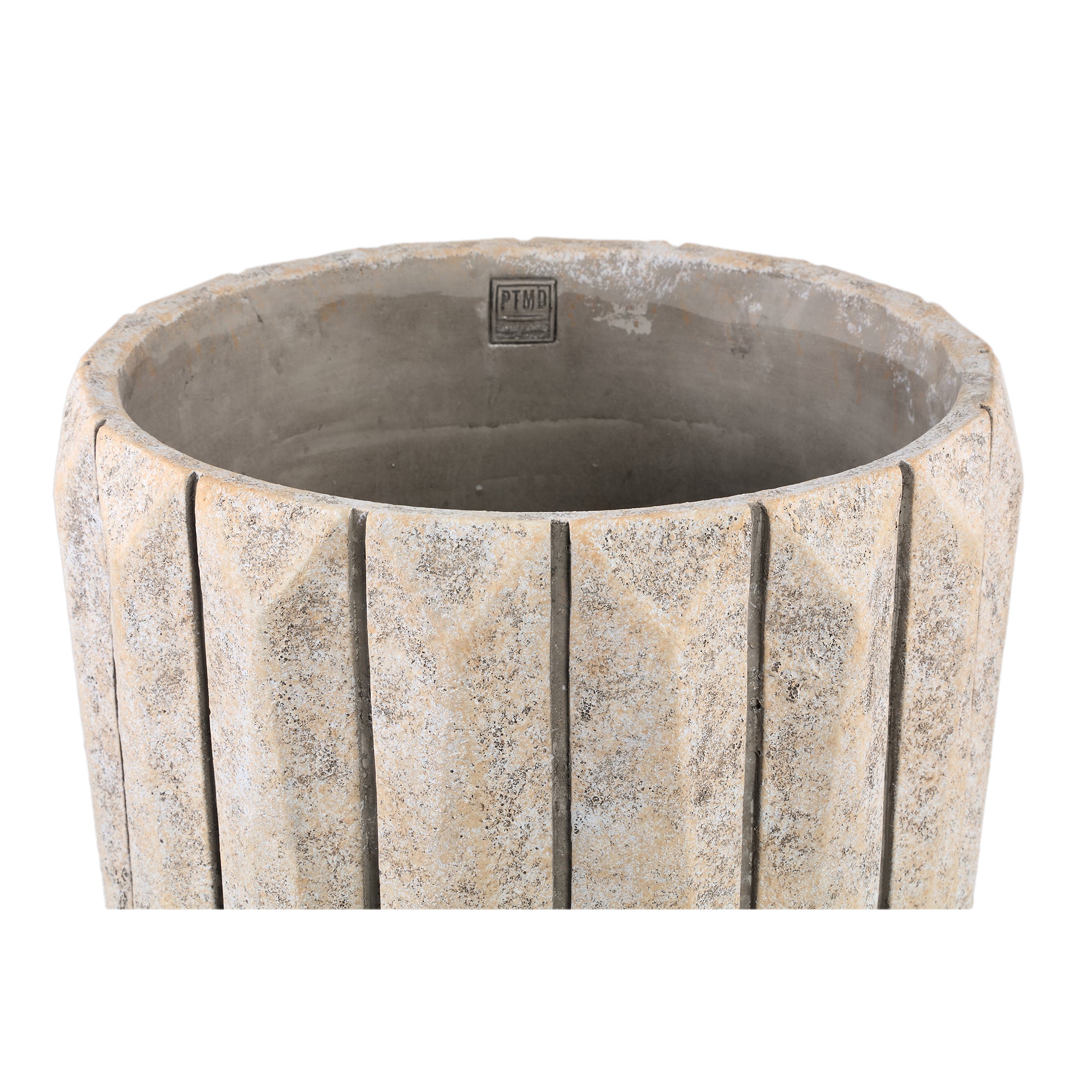 Imani Taupe Cement Pot Round With Lines Big L PTMD - Pot - PTMD - livinglovely.nl