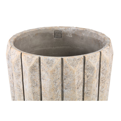 Imani Taupe Cement Pot Round With Lines Big L PTMD - Pot - PTMD - livinglovely.nl