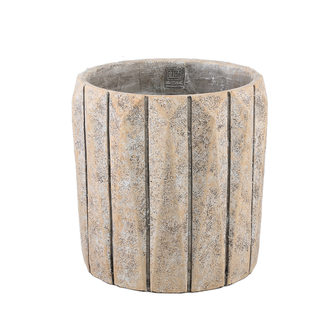 Imani Taupe Cement Pot Round With Lines Big S PTMD - Pot - PTMD - livinglovely.nl