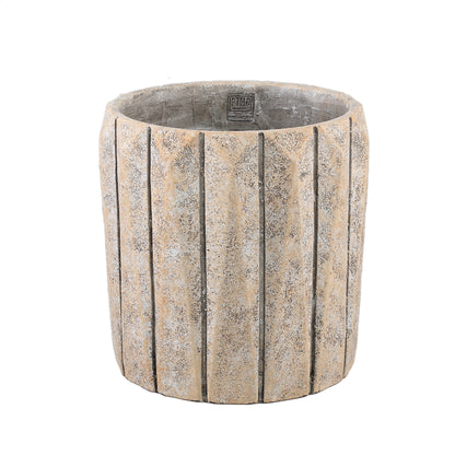 Imani Taupe Cement Pot Round With Lines Big S PTMD - Pot - PTMD - livinglovely.nl