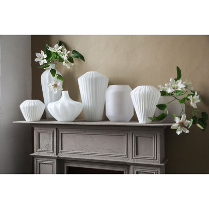 Ireka White Handcut Solid Glass Vase Angular Round Large PTMD