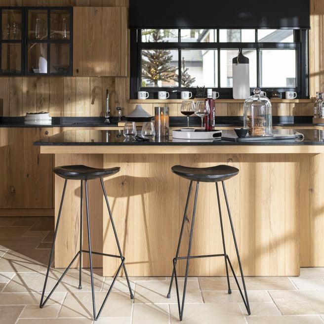 J-Line Barstoel Teakhout Ijzer Zwart - Barkruk - J-Line - livinglovely.nl