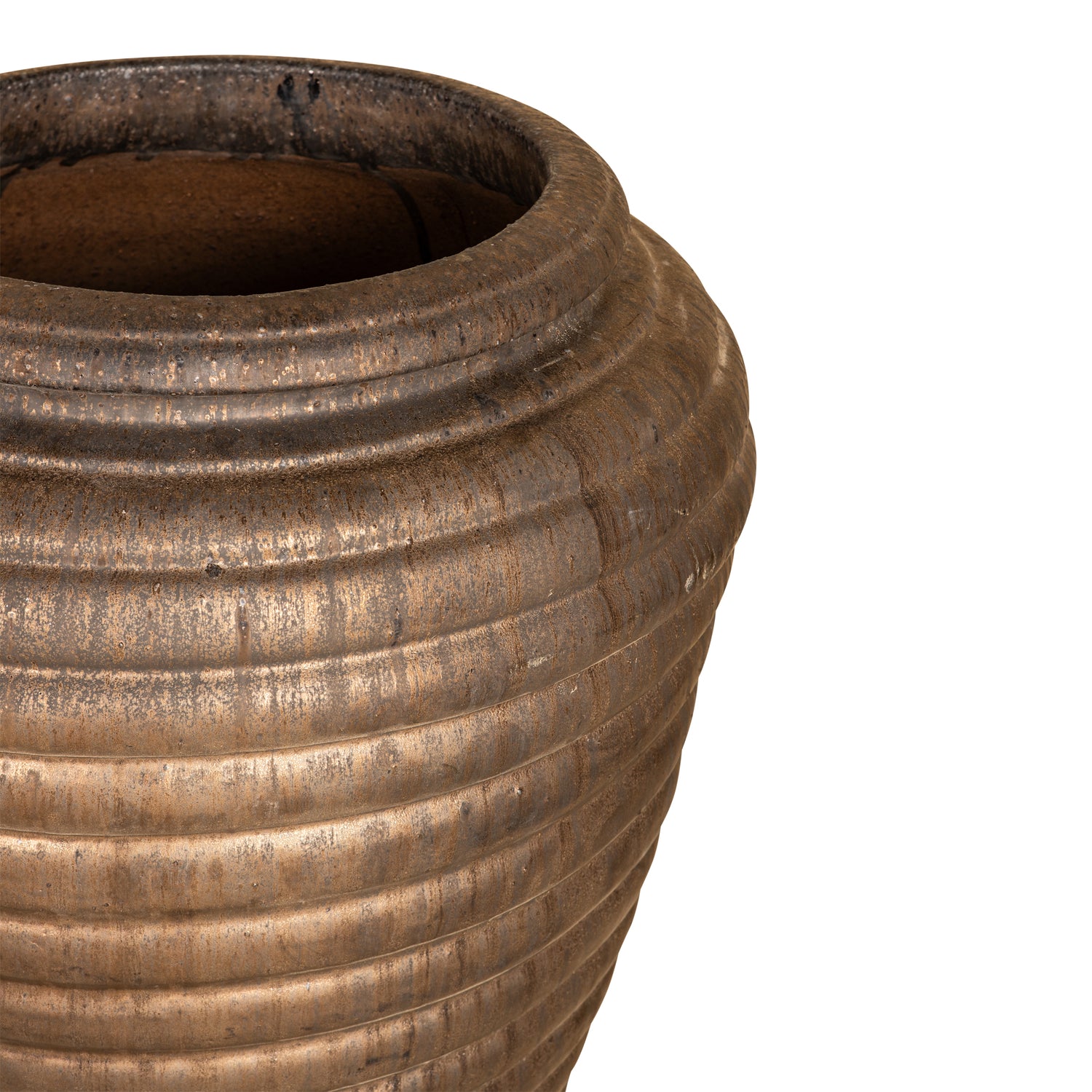 Jerzy Bronze Ceramic Pot Ribbed Round Shaped Small PTMD - Pot - PTMD - livinglovely.nl