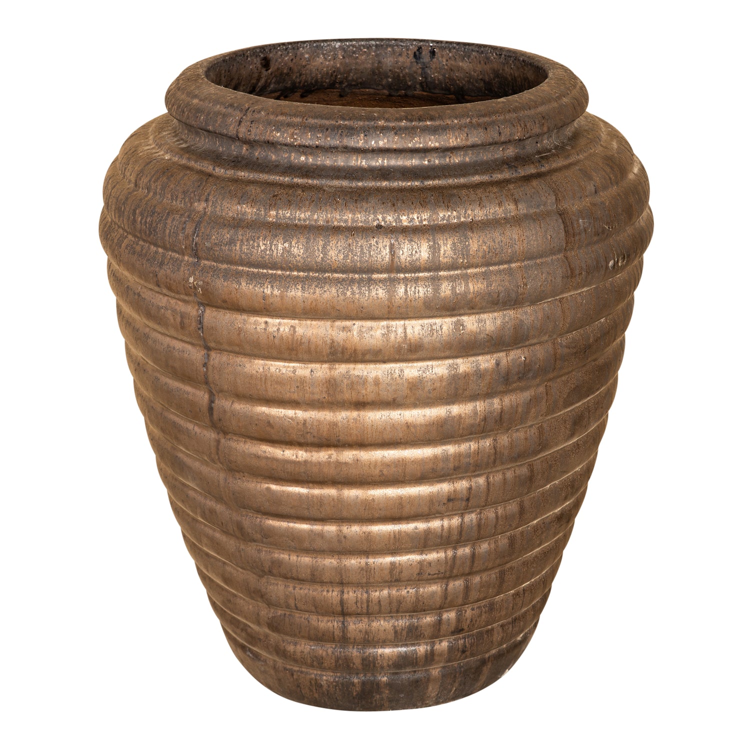 Jerzy Bronze Ceramic Pot Ribbed Round Shaped Small PTMD - Pot - PTMD - livinglovely.nl