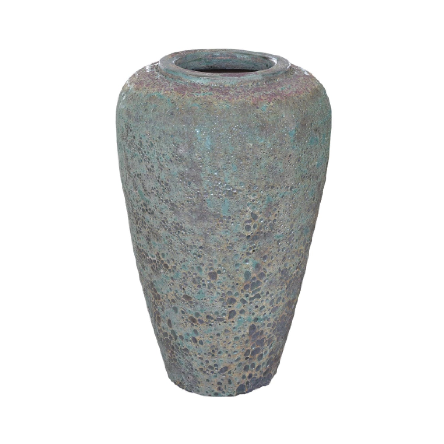 Jossilyn Green Round Ceramic Pot Rough Finish High PTMD - Pot - PTMD - livinglovely.nl