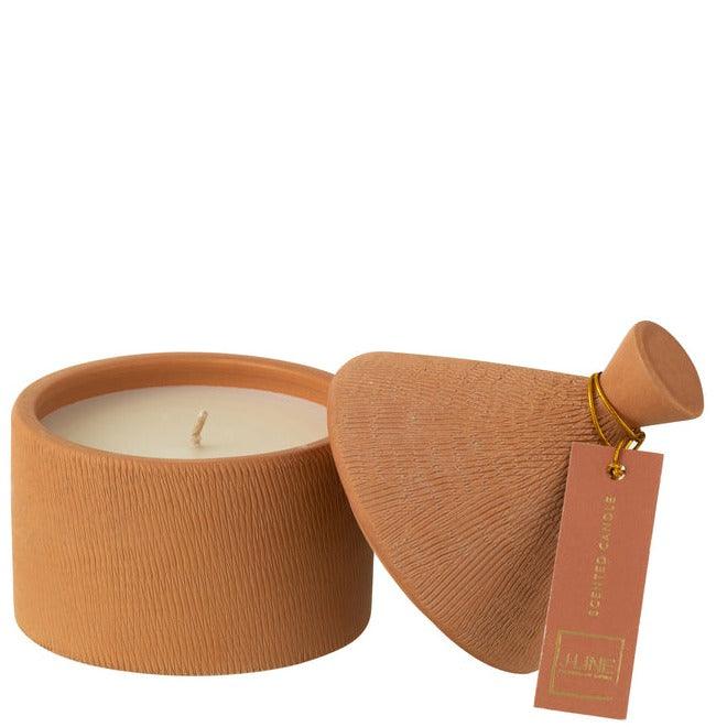 Kaars Keramiek Pot Mimosa &amp; Rose Was Terra-40u - Geurkaars - J-Line - livinglovely.nl