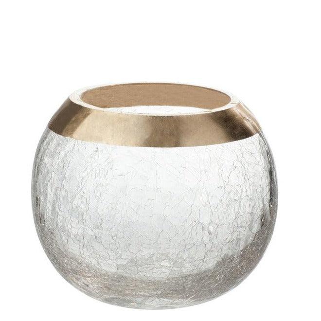 Kaarshouder Bol Craquele Glas Transparant/Goud Medium - Windlicht - J-Line - livinglovely.nl
