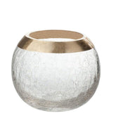 Kaarshouder Bol Craquele Glas Transparant/Goud Medium - Windlicht - J-Line - livinglovely.nl