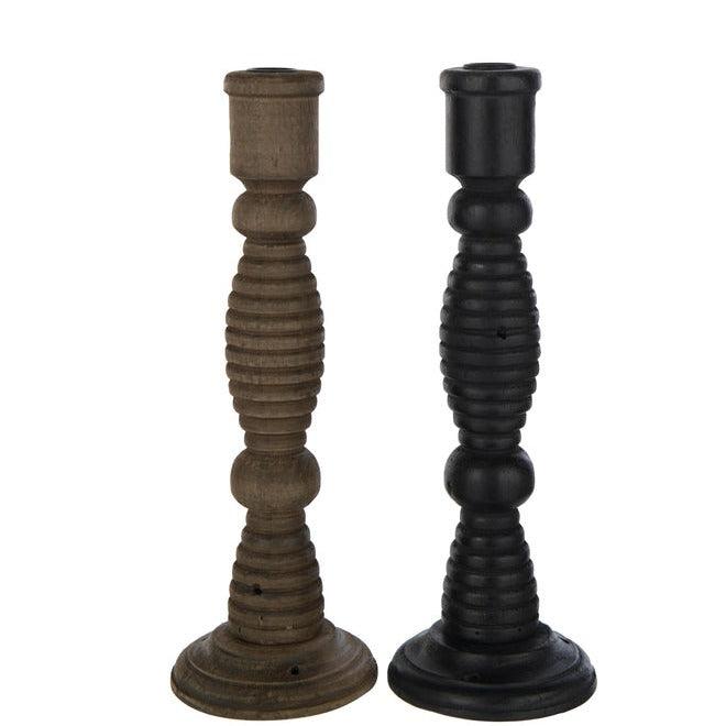 Kaarshouder Flin Den/Ijzer Zwart/Bruin Set van 2 - Kandelaar - J-Line - livinglovely.nl