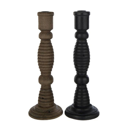 Kaarshouder Flin Den/Ijzer Zwart/Bruin Set van 2 - Kandelaar - J-Line - livinglovely.nl