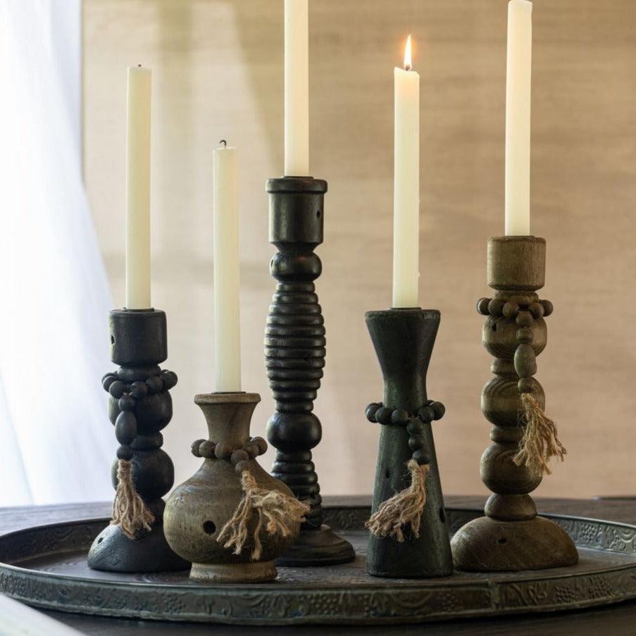 Kaarshouder Flin Den/Ijzer Zwart/Bruin Set van 2 - Kandelaar - J-Line - livinglovely.nl