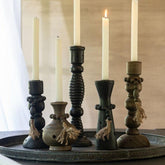 Kaarshouder Flin Den/Ijzer Zwart/Bruin Set van 2 - Kandelaar - J-Line - livinglovely.nl