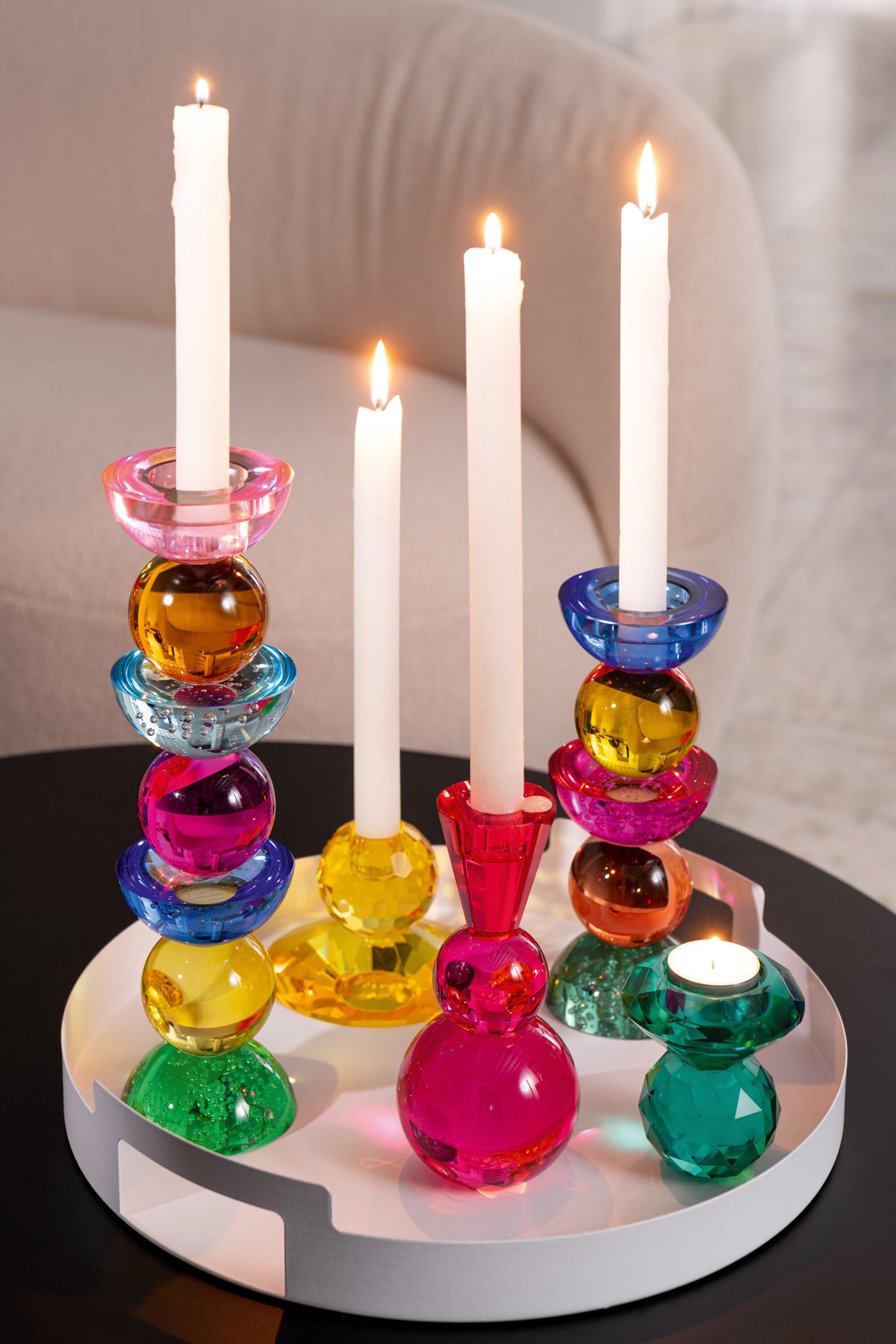 Kaarshouder Glas Meerkleurig Large Set van 2 J-Line - Kaarshouder - J-Line - livinglovely.nl