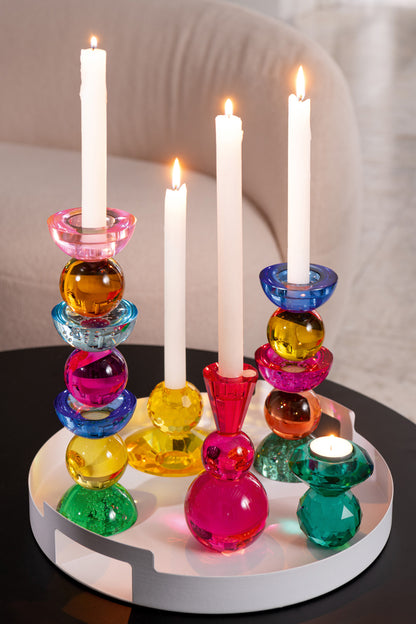 Kaarshouder Glas Meerkleurig Small Set van 2 - Kaarshouder - J-Line - livinglovely.nl