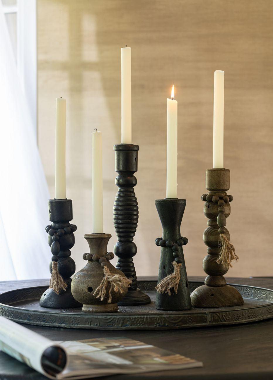 Kaarshouder Louis Den/Ijzer Zwart/Bruin Set van 2 - Kandelaar - J-Line - livinglovely.nl