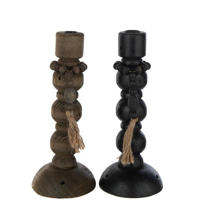 Kaarshouder Louis Den/Ijzer Zwart/Bruin Set van 2 - Kandelaar - J-Line - livinglovely.nl
