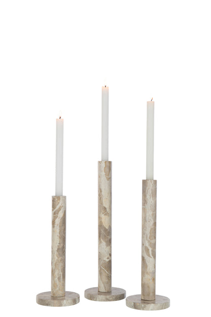 Kaarshouder Marmer Beige Set van 3 - Kandelaar - J-Line - livinglovely.nl