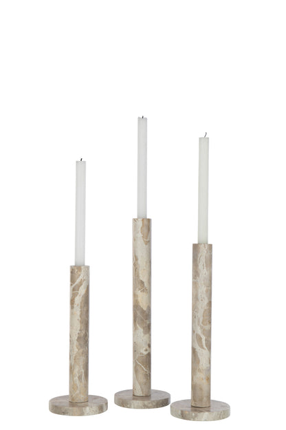 Kaarshouder Marmer Beige Set van 3 - Kandelaar - J-Line - livinglovely.nl