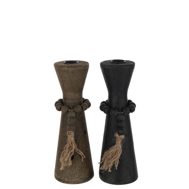 Kaarshouder Nut Den/Ijzer Zwart/Bruin Set van 2 - Kandelaar - J-Line - livinglovely.nl