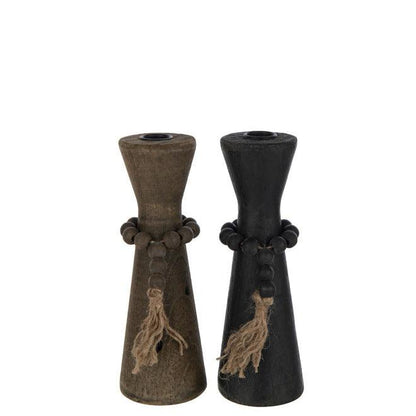 Kaarshouder Nut Den/Ijzer Zwart/Bruin Set van 2 - Kandelaar - J-Line - livinglovely.nl