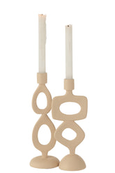 Kaarshouder Ringen Aluminium Beige Set van 2 - Kandelaar - J-Line - livinglovely.nl