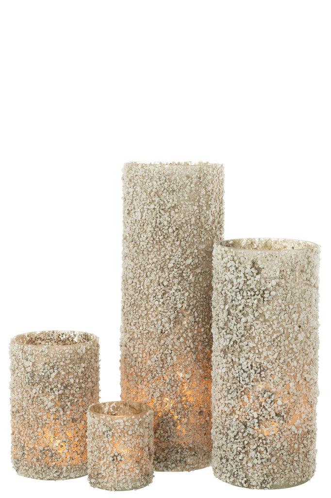 Kaarshouder Rock Glas/Steen Wit Extra Large - Kandelaar - J-Line - livinglovely.nl