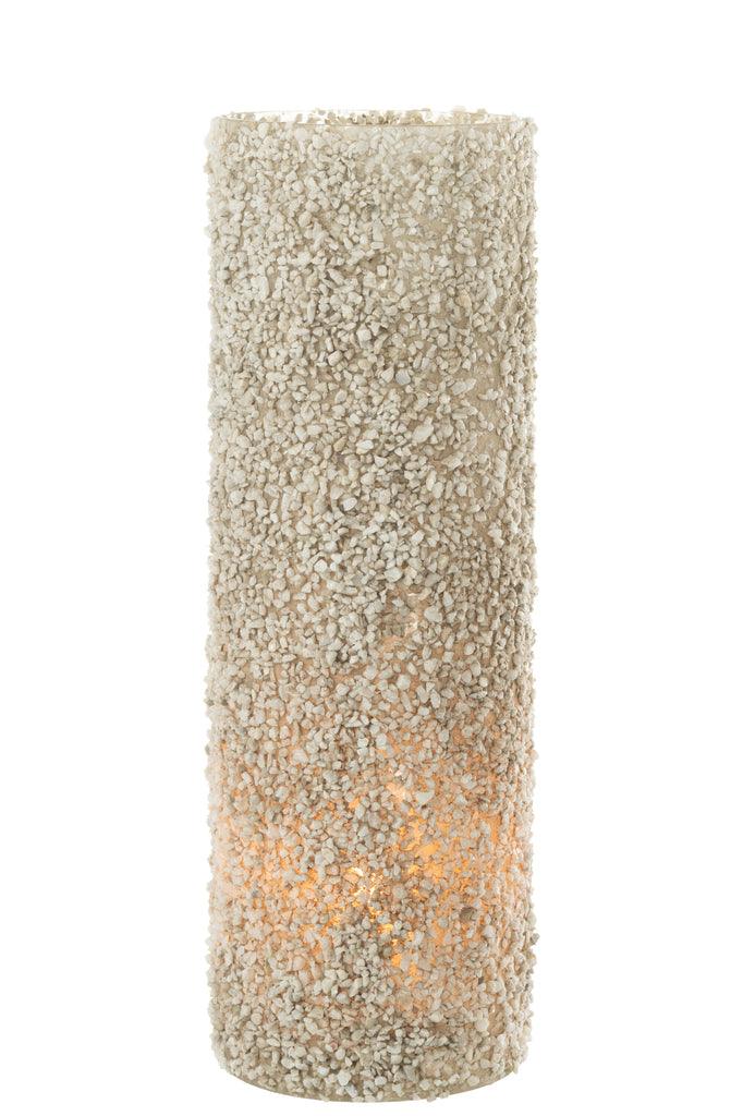 Kaarshouder Rock Glas/Steen Wit Extra Large - Kandelaar - J-Line - livinglovely.nl