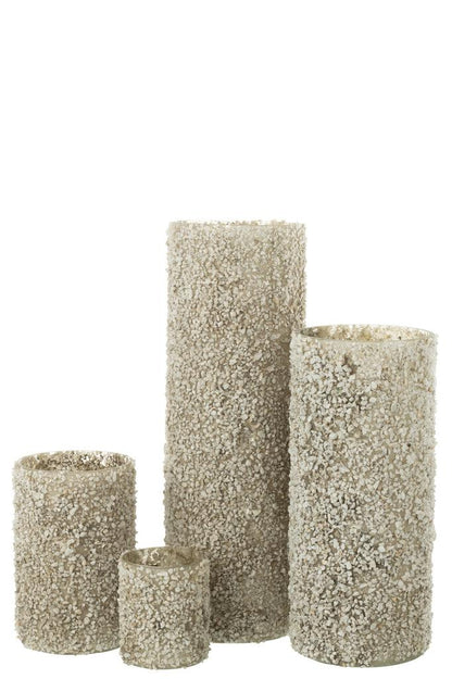 Kaarshouder Rock Glas/Steen Wit Extra Large - Kandelaar - J-Line - livinglovely.nl