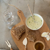 Kaasplank + Mes + Kom Mango Hout Naturel/Wit - Serveerplank - J-Line - livinglovely.nl