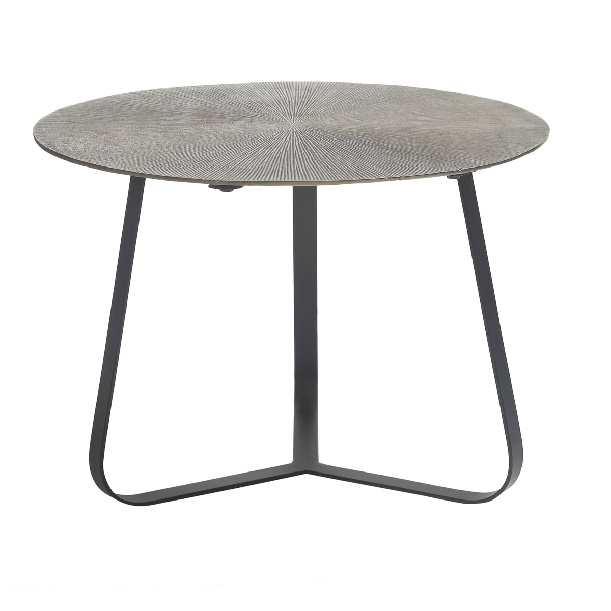 Kae Salontafel Goud Aluminium Rond Medium van PTMD, metallic gouden blad op zwart ijzeren onderstel op wit
