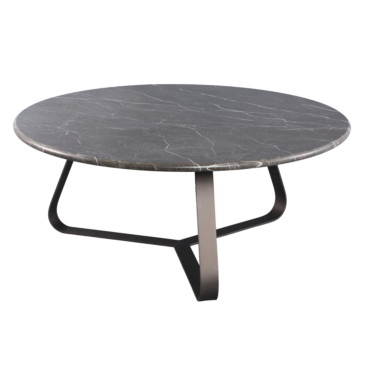 Kae Salontafel Marmer Rond Large van PTMD, ronde salontafel met ijzeren poten, ander aanzicht op wit