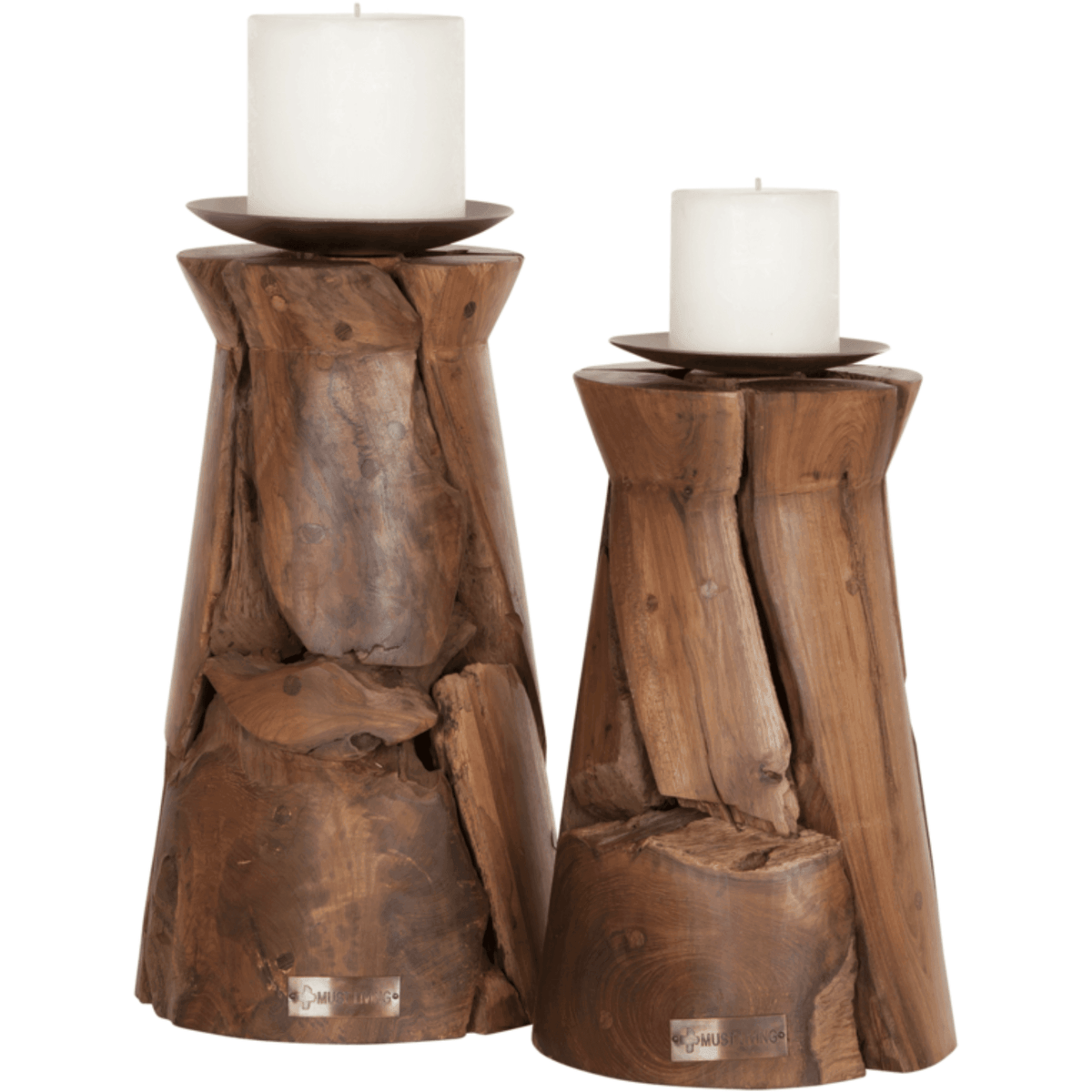 Detail gerecycled hout kandelaar Flame MUST Living