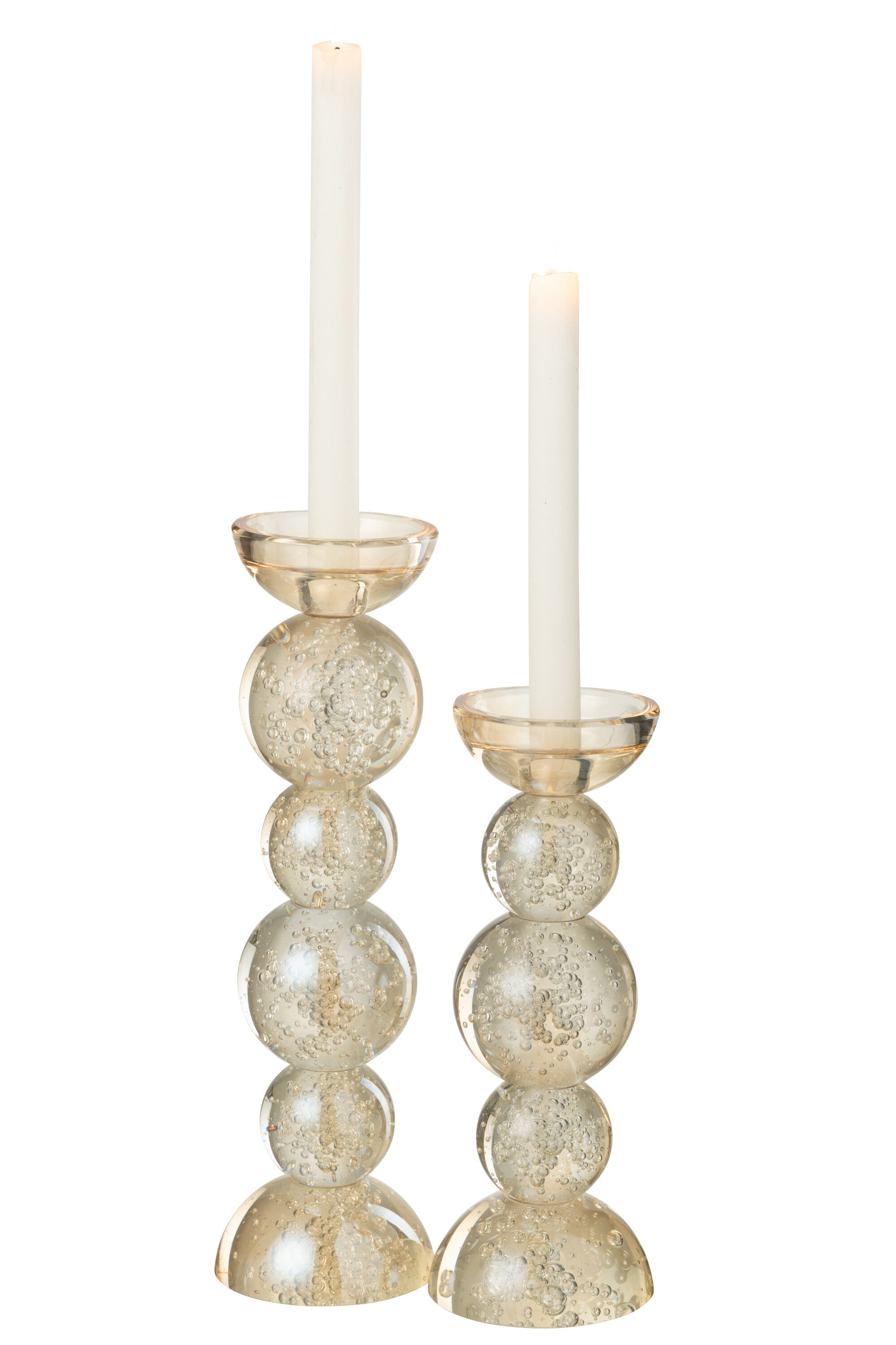 Kandelaar Glas Champagnekleurig Large Dia9,5xh34cm J-Line - Kaarshouder - J-Line - livinglovely.nl