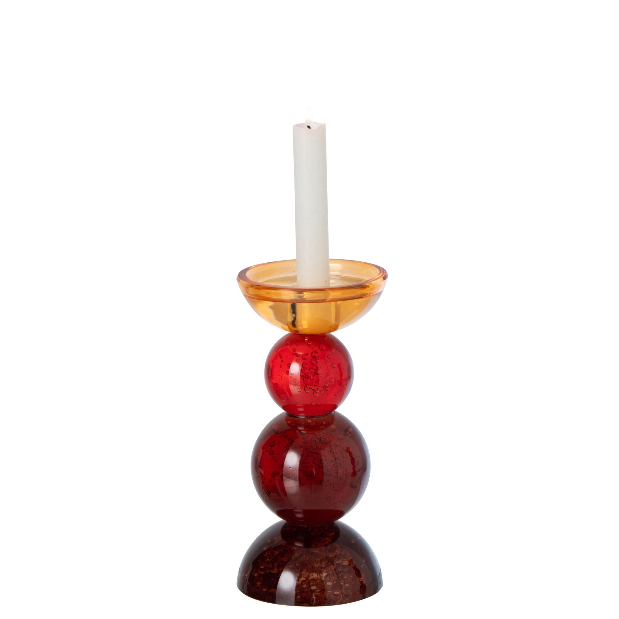 Kandelaar Glas Meerkleurig Small van J-Line, glazen kandelaar in meerkleurig glas, 21cm hoog