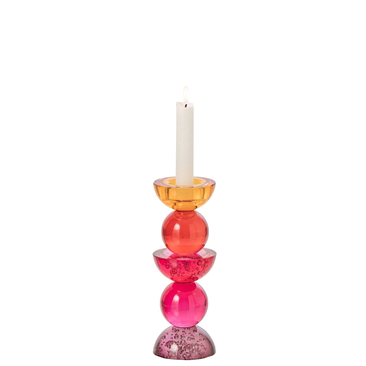 Glazen kandelaar van J-Line in oranje roze, Ø8cm x H21cm