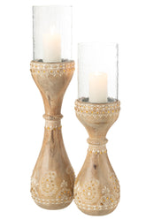 Kandelaar Kralen Mango Hout Naturel/Wit Large - Kandelaar - J-Line - livinglovely.nl