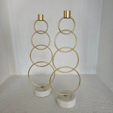 Kandelaar Ringen Goud op marmeren voet 13x9x36cm 1 + 1 Gratis - Kandelaar - Living Lovely - livinglovely.nl