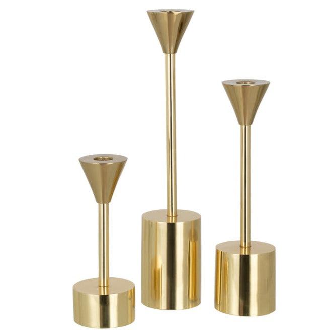 Kandelaars Emma Aluminium Blinkend Goud Set van 3 - Kandelaar - J-Line - livinglovely.nl