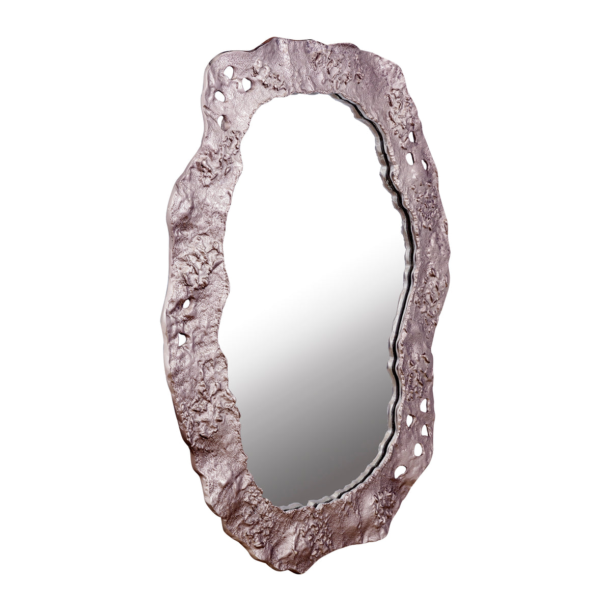 Kariss Bronze Casted Alu Mirror Rough Oval Shape van PTMD, tweede aanzicht van de spiegel op witte achtergrond