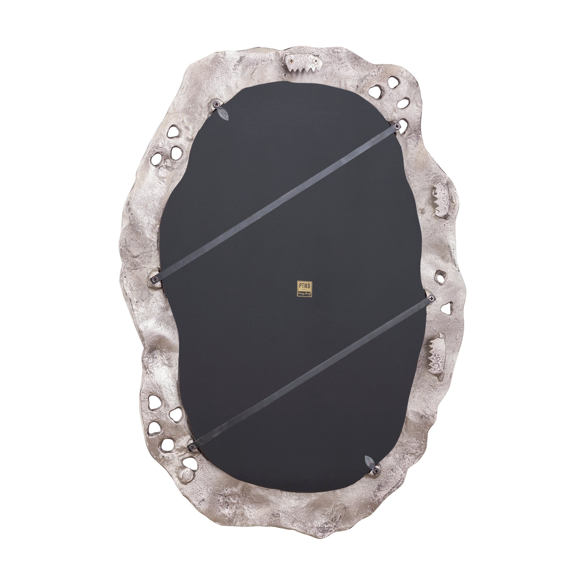 Kariss Bronze Casted Alu Mirror Rough Oval Shape van PTMD, detail van de ruwe gegoten aluminium rand