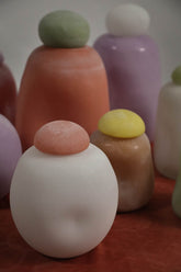 Karlie White Matte Glass Bulb Vase Orange Top PTMD 18x18x22 cm - Vaas - PTMD - livinglovely.nl