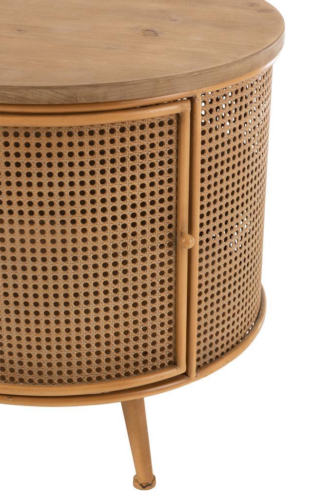 Kast Rond Metaal/Hout Bruin - Nachtkastje - J-Line - livinglovely.nl